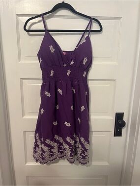 Purple Embroidered Spaghetti-Strap Dress